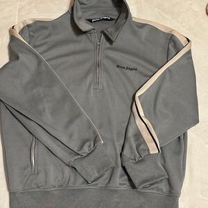 Palm Angels Gray and Cream Zip-Up Sweater